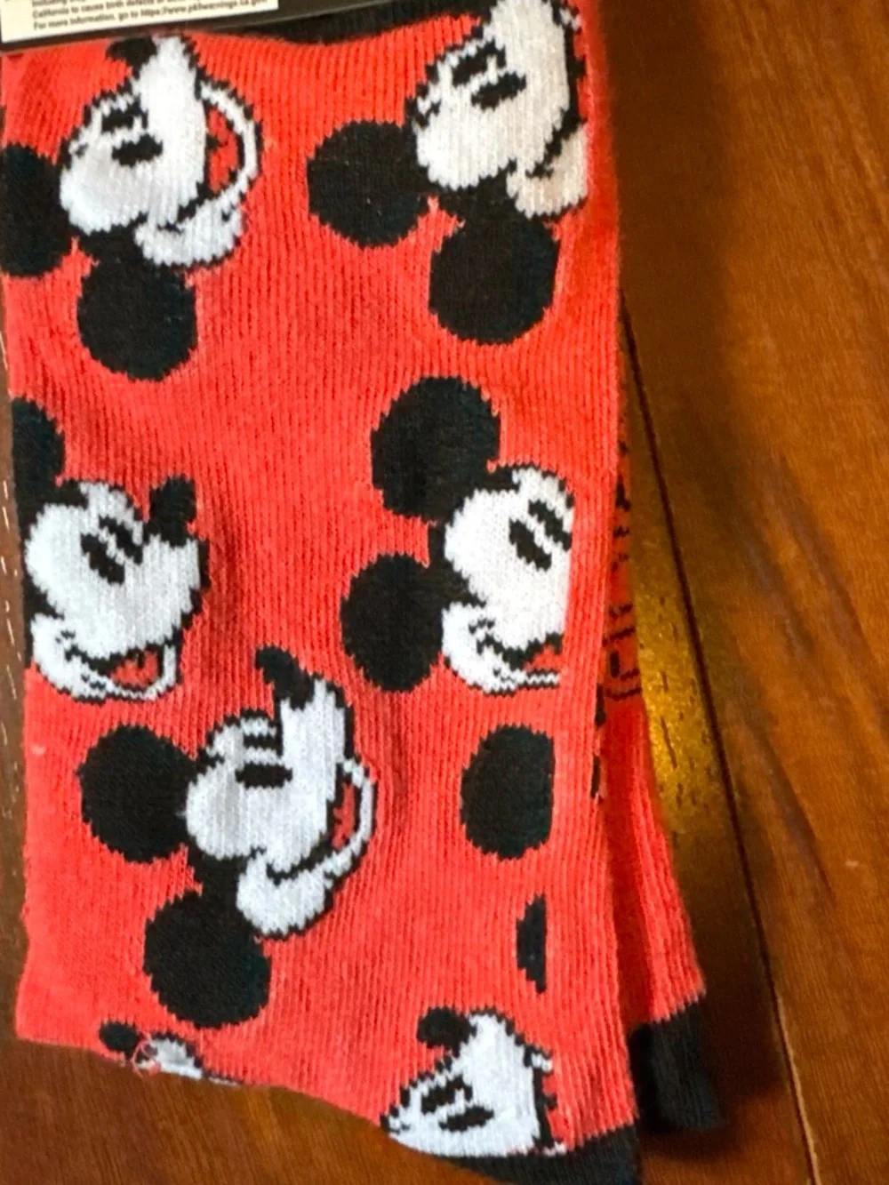 Disney Coral and Black Mickey Mouse Face Crew Socks